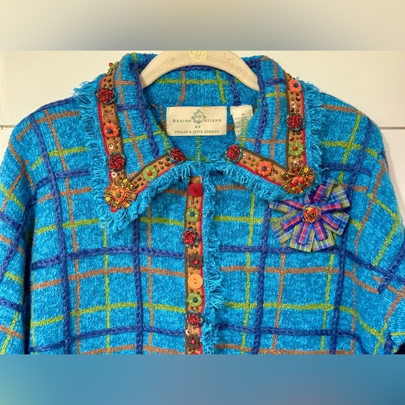 NEW Design Options by Philip and Jane Gordon Plaid Floral Button Cardigan Size M - Picture 2 of 11